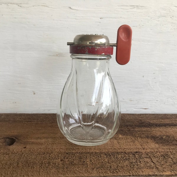 Vintage 1940s Kitchen Nut Chopper Glass Jar with Red Metal Lid