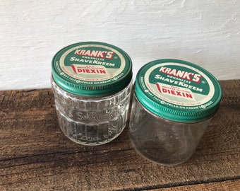 Vintage Krank's Brushless ShaveKreem Glass Jars, Set of 2
