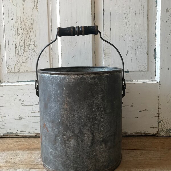 Vintage Aluminum Pail with Wooden Handle