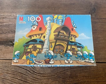 Vintage 1980's Smurfs Puzzle // 100 Pieces // Opened, Used, Complete