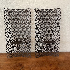 Black Metal Sconces, Set of 2 // Candle Holder Sconces // Vintage Home Decor