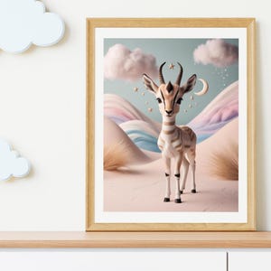 Antelope Nursery Printable Wall Art, Boho Animal Illustration. A graceful antelope adorned with earthy geometric tribal markings.