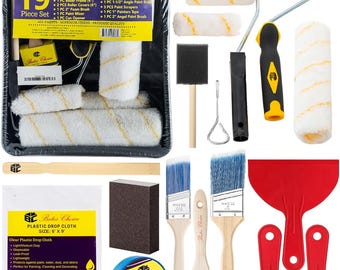 Bates Paint Roller Kit 19 Piece Set with Tray Brushes Scrapers for House Painting