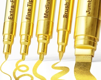 ARTISTRO Gold Paint Pens Set of 5 Acrylic Markers Different Tips for Rock