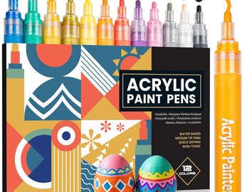 JR.WHITE Acrylic Paint Markers Set of 12 | Waterproof Paint Pens for Rock