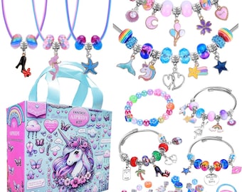 AIPRIDY 208 PCS Charm Bracelet Making Kit | Unicorn Mermaid Jewelry Craft Set for