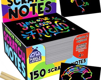 PURPLE LADYBUG Scratch Art for Kids 150 Pack Rainbow Mini Notes |