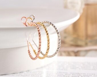 Cutting Hoop Earrings, Two sizes: 30mm and 40mm, Gold filled Hoops, Minimalist Gift For Her, Sihoojewelry, EB899E