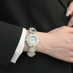 Big Pearl & Crystal Bracelet Watch – Elegant Women&#39;s Timepiece with Japanese Quartz Movement, SihooJewelry, WL272W