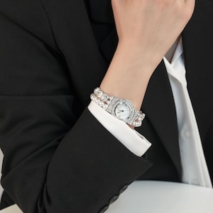 Pearl & Crystal Double-Strand Watch Bracelet – Elegant Women&#39;s Timepiece with Japanese Quartz Movement, SihooJewelry, WL271W