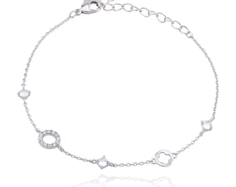 Circle Clover Bracelet, Cubic Zirconia, Chain Bracelet, Gift for Her, Sihoojewelry, LB257Bc