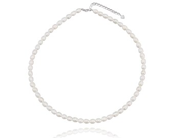 Dainty 925 Sterling Silver Rice Pearl Necklace – Freshwater Cultured Pearls, Mother&#39;s Day Gifts, Gifts for Her, Sihoojewelry, NS054N
