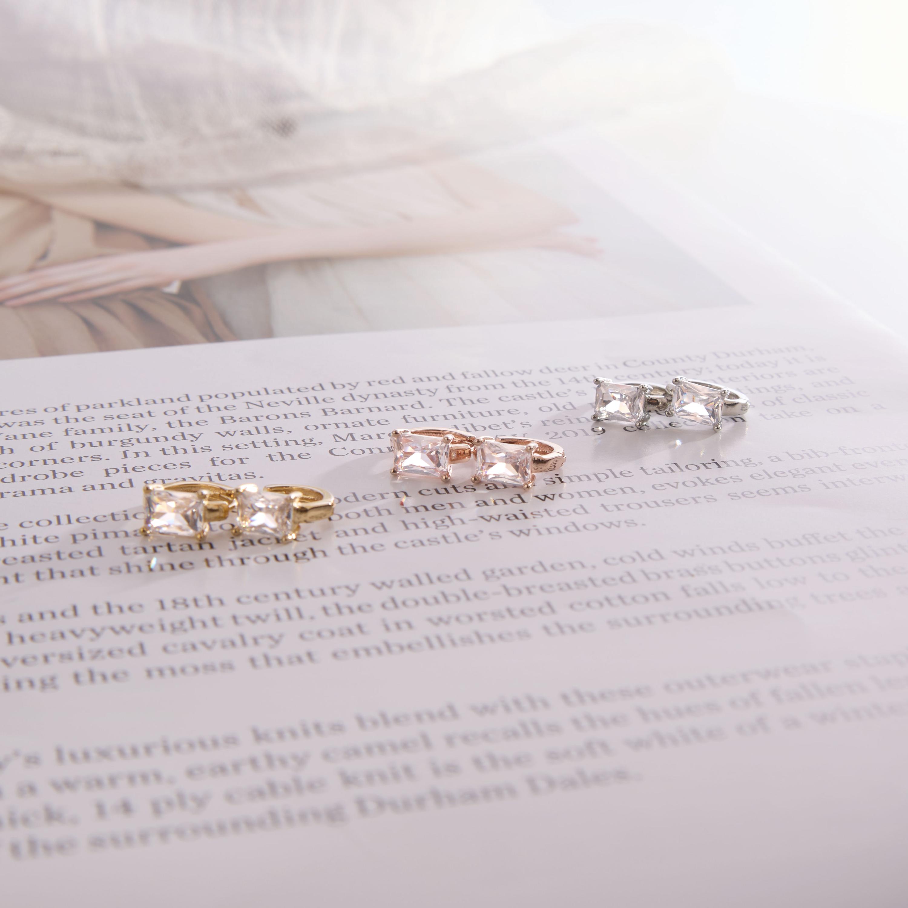 Square Simulated Diamond Huggie Hoop Earrings, One-Touch Closure, Minimalist Geometric Jewelry Gift for Her, Sihoojewelry, EC440E