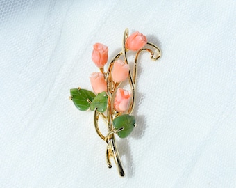 Natural Jade Flower Brooch – Hand-Carved Green Stone Floral Pin, Elegant Gift for Her, Vintage-Inspired Jewelry, SihooJewelry, CY139C