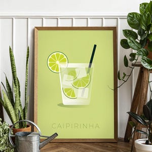 Impresión artística de caipiriña / Decoración de carrito de bar / Póster de cóctel / Letrero de bebida exclusiva para fiesta / Pared de moda / Minimalista, elegante y sofisticado