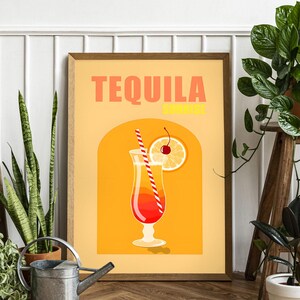 Tequila Art Print | Bar Cart Decor Cocktail Poster | Party Signature Drink Sign | Trendy Wall | Minimalist Elegant Sophisticated