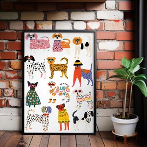 Funny Dogs Art Print: Colorful Hipster Puppy Poster