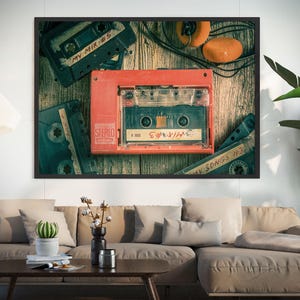 Retro Cassette Tapes and Player – Vintage 80s Music Wall Art, Mixtape Photography Print for Nostalgic Home or Studio Decor