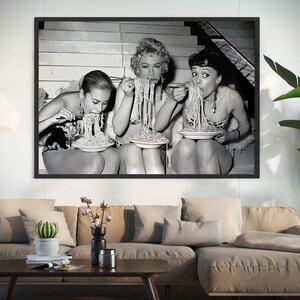 Women Eating Pasta on Lake, Vintage Wall Art, Funny Art, Pasta Picnic on Lake, Picnic on Lake, Art poster, Art print