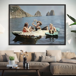 Women Eating Pasta on Lake, Vintage Wall Art, Funny Art, Pasta Picnic on Lake, Picnic on Lake, Art poster, Art print