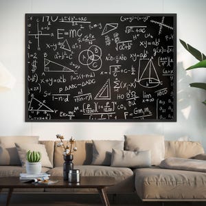 Math Formula Chalkboard Canvas ,STEM Classroom Wall Art , Black and White Educational Poster , Geeky Science Teacher Gift Decor
