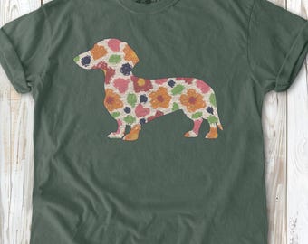 Floral Dachshund Comfort Colors Tee: Boho Dog Mom Shirt