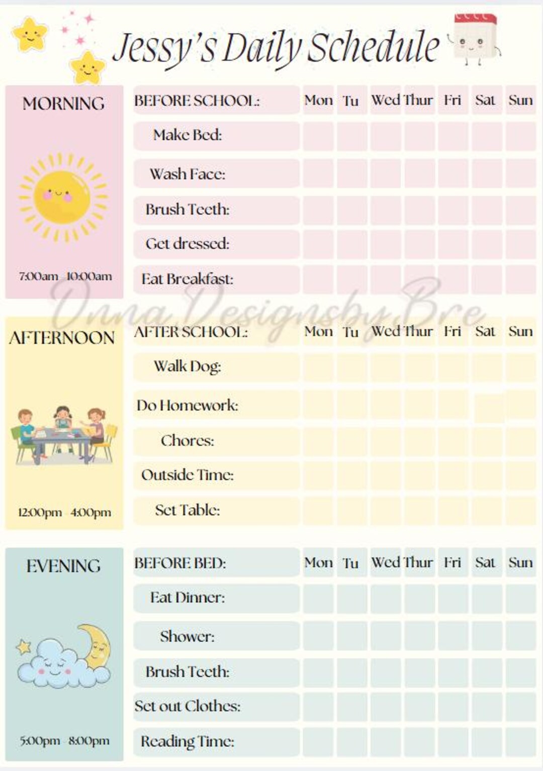 Editable Kids Daily Checklist I Canva Digital Download I Colorful ...