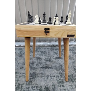 Handmade Wooden Chess Table with Storage: Rustic Game Room Decor