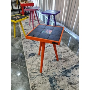 Handmade Travertine Tile Side Table: Modern Accent Furniture