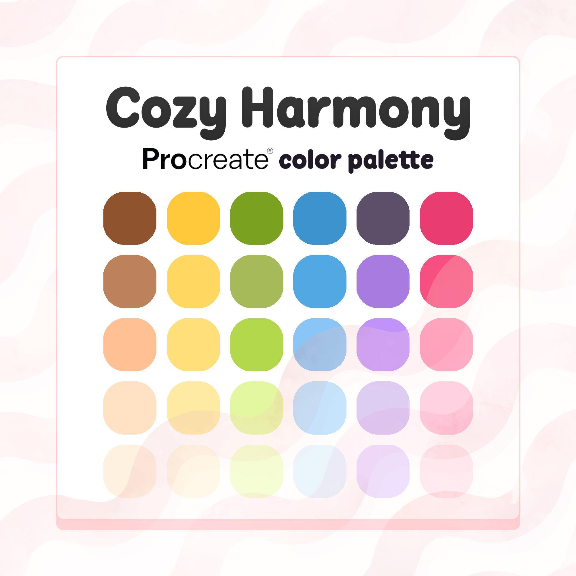 Paleta de cores Procreate Cozy Harmony para arte digital e notas — 30 amostras + PDF com HEX | Download instantâneo