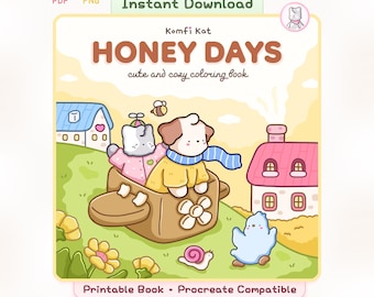 Honey Days: Cute and Cozy Coloring Book for Adults and Kids | Digital Download | 40 Printable Pages | Bold & Easy | Relaxing | PDF + PNG