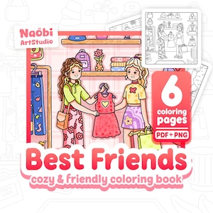 Best Friends: Cozy & Friendly Coloring Book | 6 Printable Detailed Pages | For Adults and Teens | Stress Relief | High-Quality | No AI