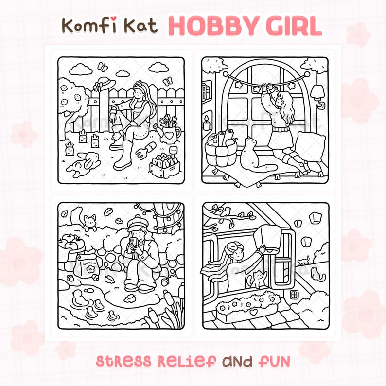 Hobby Girl: Cute and Cozy Coloring Book | Digital Download | 40 Printable Pages For Teens and Adults | Bold & Easy | Relaxing | PDF + PNG Bild 7