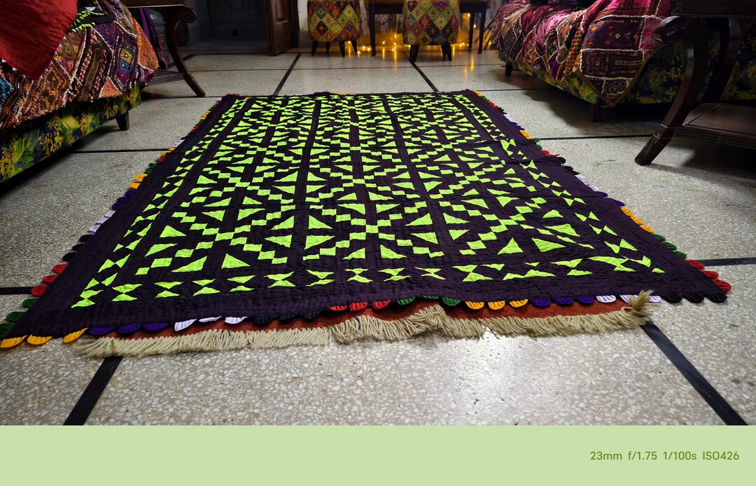 Pakistan Rilli Quilt Handmade Sindhi Ralli Quilt: Pakistani Folk Art Throw, Bohemian ...