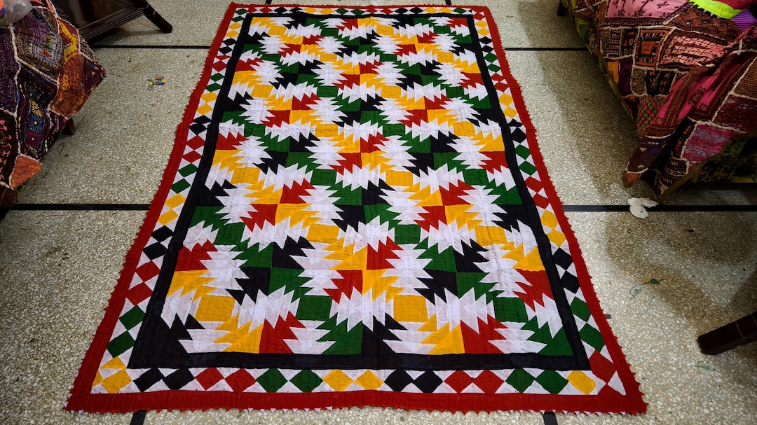 Pakistan Rilli Quilt Sindhi Handmade Ralli Quilt: Pakistani Ethnic Throw, Bohemian Wall ...
