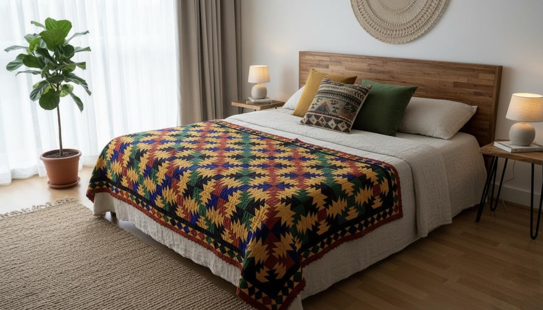 Pakistan Rilli Quilt Handmade Sindhi Ralli Quilt: Pakistani Ethnic Throw, Bohemian Wall ...