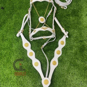 Handmade Cowhide Leather Horse Bridle with Brass Ornaments