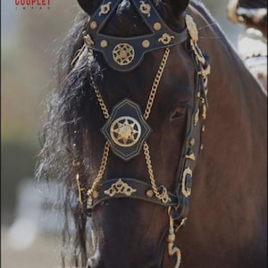 Fancy horse bridle with reins & breastplate very premium cowhide leather and brass ornaments stunning gift for horse lover
