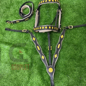 Handmade Leather Horse Bridle & Breastplate Set: Equestrian Dressage Tack