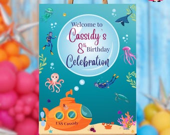 Under the Sea Birthday Welcome Sign: Editable Ocean Party Poster (Digital Download)