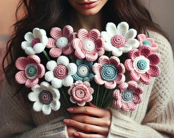 Easter Flower Bouquet Crochet Pattern, Beginner Friendly Flower Crochet, Flower Crochet Template, Flower Bouquet Crochet Template