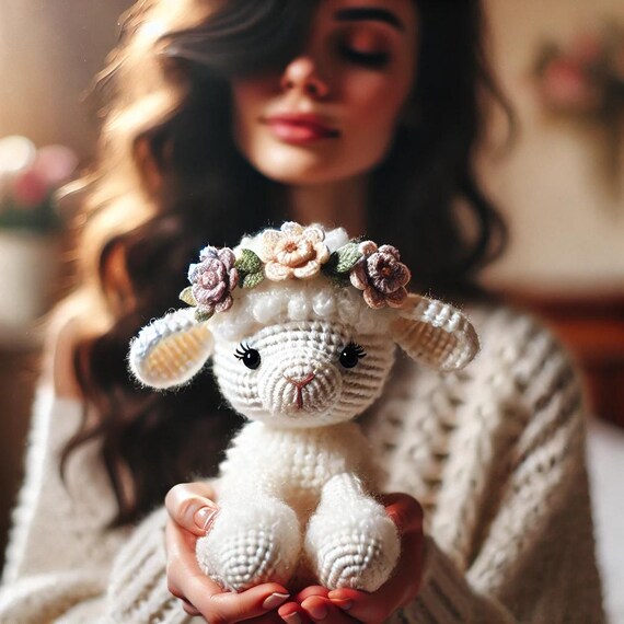 DIY Easter Lamb, Beginner Friendly Easter Lamb with Flower Crown, Amigurumi Lamb, Cute Easter Gift, Easter Crochet Ideas, Stuffed Lamb Plush