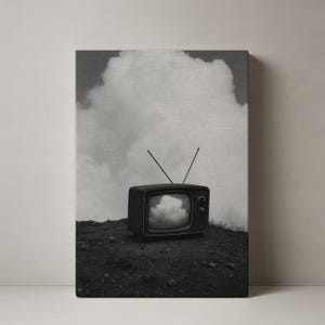 Décoration murale en toile d&#39;art vintage pour télévision, décoration d&#39;intérieur rétro, oeuvre d&#39;art en noir et blanc, idée cadeau unique, esthétique rétro, décoration de salon