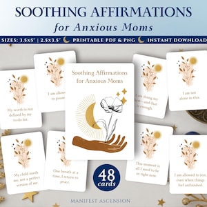 Affirmation Cards for Moms – 48 Printable Anxiety Relief & Self-Care Cards, Calming Gifts for New Overwhelmed Mothers
