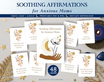 Printable Affirmation Cards for Moms: Self-Care Anxiety Relief (Digital Download, 48 Cards, GoodNotes Compatible)