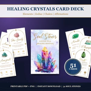 Healing Crystal Deck - 51 Kristallbedeutungen, digitale Orakelkarten, Sternzeichen-Kristallführer, Kristallreferenz, Kristallliebhaber Geschenk PDF PNG
