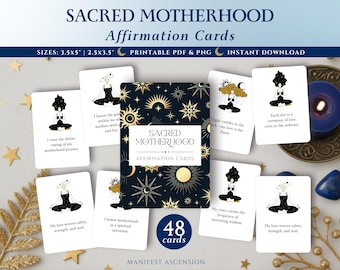 Sacred Motherhood Affirmation Cards: Spiritual Mom Self-Care (Printable PDF & PNG Files)