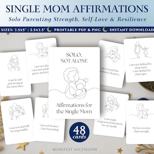 Tarjetas de Afirmación para Madres Solteras / 48 Tarjetas Imprimibles de Empoderamiento para Madres Solteras / Ánimo Diario, Amor Propio y Resiliencia, Crianza en Soltera