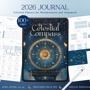 Celestial Compass 2026 Moon Manifestation Journal | Lunar Cycle Planner (Printable PDF)