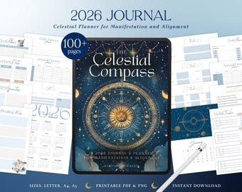 Celestial Compass 2026 Moon Manifestation Journal | Lunar Cycle Planner (Printable PDF)